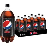 Pepsi Max Zero Sugar Cola Soft Drink, 8 x 2L