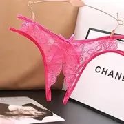 [FARZAH] Women Panties Female Underwear 3PCS/Set Women Sexy Crotch Opening Panties Transparent G-Strings Thongs Lingerie Solid Hollow Out Underwear for Ladies Woman Lace Pantys(Rose red 1pc)