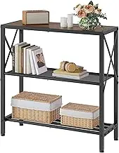 Hoctieon Industrial Console Table, 3-Tier Entryway Tables, Metal Frame, Sofa Table with Shelf, Hallway Tables, Entrance Desk for Entryway, Living Room, Foyer, Hallway, Rustic Brown&Black