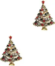 [TEHAUX] 2pcs Mini Christmas Tree Brooch Pin Breastpin Brooch Crystal Pave for Stylish Festive Attire
