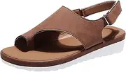 [XWCG] Open Toe Buckle Ankle Strap Leather Flatform Wedge Casual Sandal Orthopedic Sandals Bunion Correction Wedge Flip Flops Platform Sandals,Brown,US6/EU37