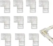 [Clearhill] 8mm 3Pin 10Pcs Transparent Solderless L-Shape COB LED Strip Connectors,90°Right Angle Corner Joints for Double Color 5V/12V/24V LED Strips,No Soldering Required,Secure Connection.