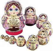 Cute Painted Nesting Dolls 10 Piece Wooden Russian Hand Matryoshka for Easter Valentines Wedding Party Decorations Halloween Wishing Easter