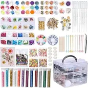 Resin Decoration Accessories Kit, Resin Jewelry Making Supplies Kit with Dried Flowers, Resin Glitter, Gold Foil Flakes and Epoxy Resin Fillers for Resin Crafts Lovers