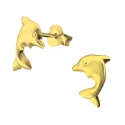 Silver Gold Dolphin Stud Earrings