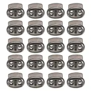 0.7x0.8" Cord Locks, 30 Pack Double Hole Spring End Toggle Stopper, Metal Gray