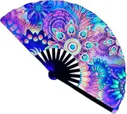 [Generic] Folding Fans Handheld | Glowing Kung Fu Tai Chi Chinese Craft Fan | Wedding Home Decoration Stage Performance Show Fluorescent Props Multi-Color For Night Club