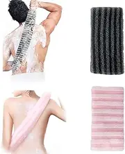 Exfoliating Body Scrubber，2 Pack Back Scrubber for Shower Bath, Japanese Scrub Wash Cloth, Exfoliating Washcloth Towel for Men Women, Body Exfoliator Loofah Luffa Sponge Net Rag Back Washer (Streaks & Pink)