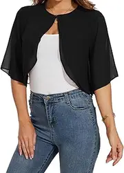 [Heersan] Women's Bolero Shrug Summer Soft Chiffon Cropped Cardigan Tops UK Half Sleeve Thin Ladies Open Front Sheer Shrugs Shawl for Evening Dress Wedding S-XXL