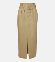 [Dries Van Noten] Dries Van Noten Belted pleated cotton midi skirt AU 10 beige
