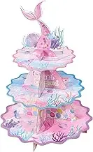WERNNSAI Mermaid Cupcake Stand - 3 Tier Watercolor Mermaid Birthday Party Decorations for Girls Cardboard Cupcake Holder Cake Decor Stand Dessert Tower Round Serving Tray Under The Sea Party Supplies