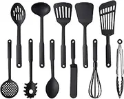 TJ POP Kitchen Utensils Set of 11 Pcs, Non-Stick Cooking Utensils Set 410°F Heat Resistant, BPA-Free Nylon Utensil Set, Kitchen Gadgets Accessories Tools for Cookware (Black)