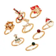 8Pcs/set Enamel Santa Elk Rings Stacked Ornament Christmas Decors