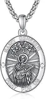[ADMETUS] 925 Sterling Silver Patron Saint Medals Amulet Necklace Protection Jewelry for Men with 2.5mm 22"+2" Round Box Chain