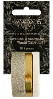 Graphic 45 Staples Glitter & Gloss Washi Tape Set-Ivory,Gold & Champagne G450282