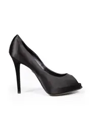 Black Satin Peep Toe Platform Heels