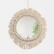Handwoven Boho Wall Mirror, Macrame Bohemian Mirror Wall Decor 16.5 x 17.7