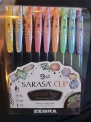 Zebra Sarasa Clip DecoShine Metallic Gel Ink 0.5mm Fine Point Pens 9pk