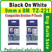 9mm x 8m Brother Black on White CompatibleTZ-221 P-Touch Laminated Label Tape