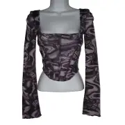 Urban Outfitters Mesh Corset Butterfly Purple Y2K Style Crop Top Small NEW