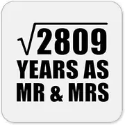 [Designsify] Gifts, 53rd Anniversary Square Root of 2809 Years As Mr & Mrs, Drink Coaster Mat Wipe-Clean Non-Slip Non-Skid Cork Back, for Birthday Mom Dad Parents Fathers Mothers Day Party
