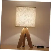 Small Bedside Table Lamp - Wooden Tripod Nightstand Lamp for Bedroom, Living