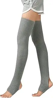 Oimzzr Women Yoga Stockings Open Heel Ribbed Knit Thigh High Leg Warmers for Ballet Dancing Lounging Light Grey