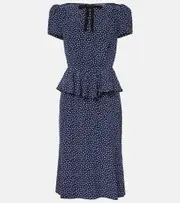 [Alessandra Rich] Alessandra Rich Polka-dot silk midi dress AU 12 blue
