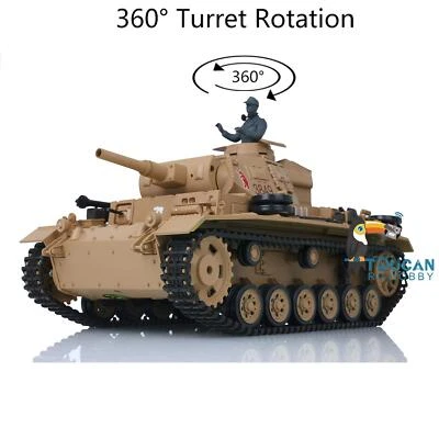 1:16 Henglong 7.0 Plastic 3849 Panzer III H RTR RC Tank 360°Turret BB Pellets