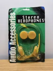 Vintage Yellow 1980s Stereo Headphones Adjustable Headband 3.5mm Plug 4" Cord