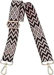 [uxcell] Purse Straps Replacement Crossbody, 1.5 Inch Wide Shoulder Bag Strap Adjustable Canvas Straps for Handbag Wallet Clutch Bags with Light Gold Buckle, Black Pink Geometrical