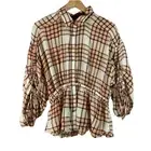 NWT Free People Women's Pacific Dawn Plaid Button Top Wool Blend Peach Small