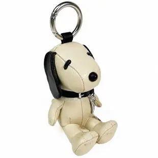 【COACH】COACH × PEANUTS 限量聯名款白x黑皮革史奴比包掛鑰匙釦