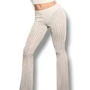 Blanco S Boho Crochet Flare Pants Open Knit Fabric Tan Beige Coastal Cowgirl NWT