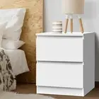 Bedside Table Cabinet Lamp Side Tables with 2 Deep Drawers Nightstand Unit White
