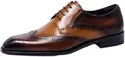 [Generic] Men Oxford Shoes Two Tones Wingtips Brogue Pattern Lace Up Genuine Leather Shoes for Business