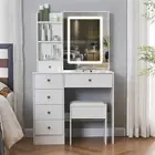 Dressing Table With 6 Drawers LED Mirror Set Makeup Desk Vanity Table Bedroom