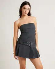 Bad Habits Kilt Mini Dress in Slate