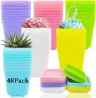 48 Pack 3 Inch Colorful Plastic Plant Pot,Plastic Square Nursery Pots,Seedling N