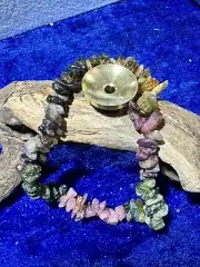 Watermelon Tourmaline Chip Elasticated Crystal Bracelet