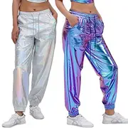 Retro Vintage 1980s Ankle Length Pants Joggers Disco Shiny Latex Patent Metallic Solid Color Men's Halloween Carnival Pride Parade Pride Month Adults Pants All