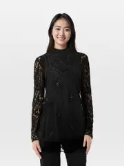 Black Lace Beaded Blouse