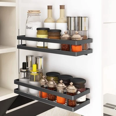 Spice Rack Organizer Wall Mount, 10" Hanging Black Spice Organizer Shelf, Far...