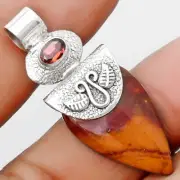 Natural Red Mookaite & Garnet 925 Sterling Silver Pendant Jewelry P-1545