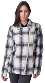 new MADE FOR LOVING Plaid Jacket Size L Contrast Wool Blend Padded Zipped Cuffs