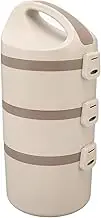 Insulated Stainless Steel Food Jar Large Capacity 3 Tiers Stackable Lunch Box Picnic Camping (Beige)
