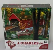 550 Pc Jigsaw Puzzle Covered Bridge with Picnic Table - The Art of J. Charles