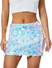 [Kleidungly] Women's Y2k Sparkly Sequin Mini Skirt High Waist Glitter Dance Skirt Bodycon Shiny Rave Party Costume