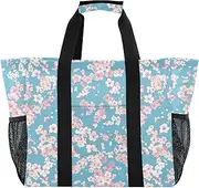 [sanluoli] Bags Collapsable Tote Bag For Beach With Compartments Canvas Car Totes, Pink Blue Flowers, 1 size