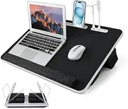 iXTRA 2-in-1 Bed Table & Lap Desk with Soft Cushions, 17inch Laptop Desk for Bed, Foldable with Wrist Rest, Computer Tray Table with USB-Tablet & Phone Holder, Ideal for Bed Desk, Sofa & Chair-60*40cm